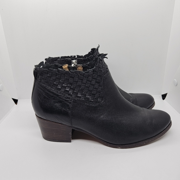 Coach Ryer black leather woven fringe ankle boots 8B - Picture 1 of 10